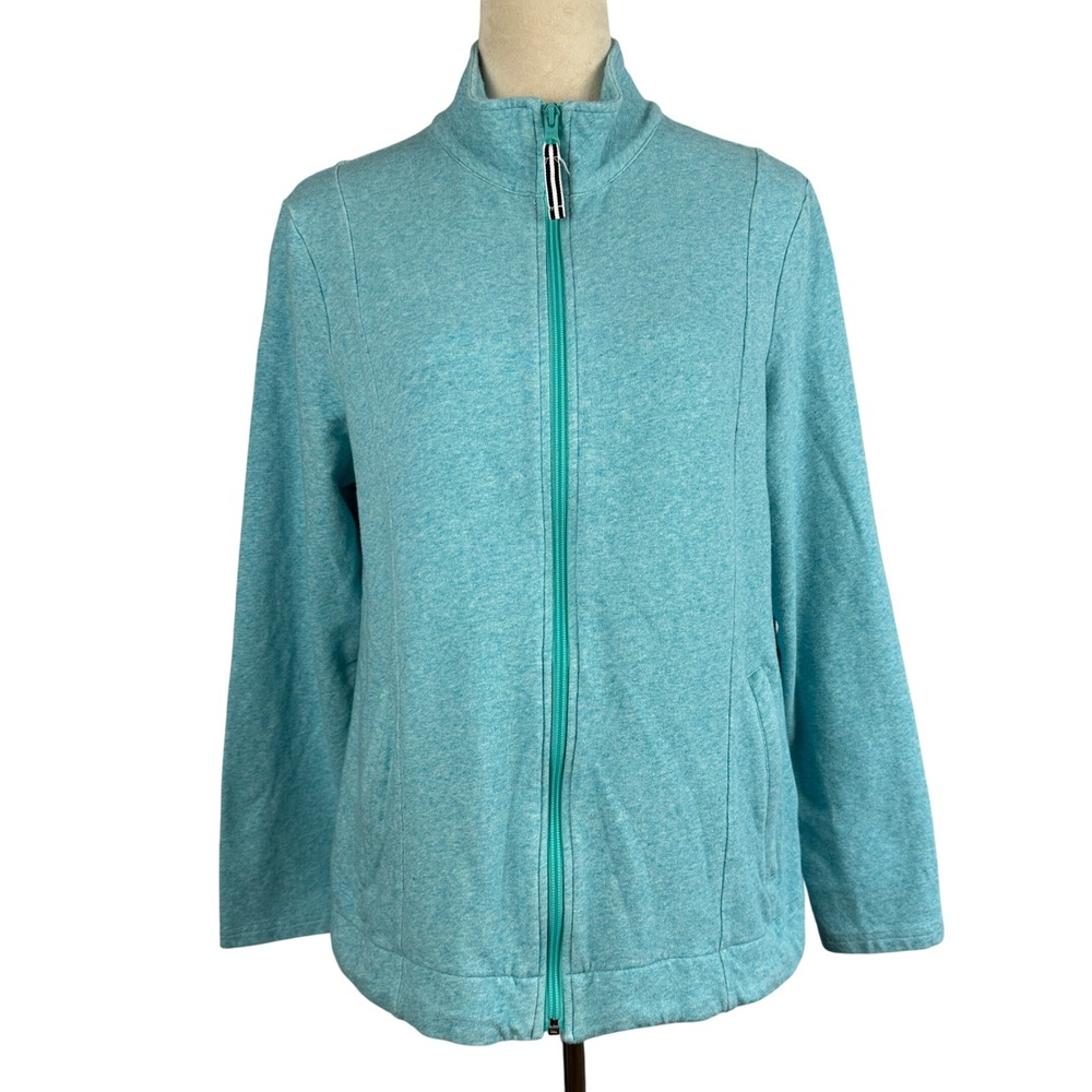 Talbots Turquoise Heathered Full Zip Up Jacket Sweatshirt Womens Large Sporty